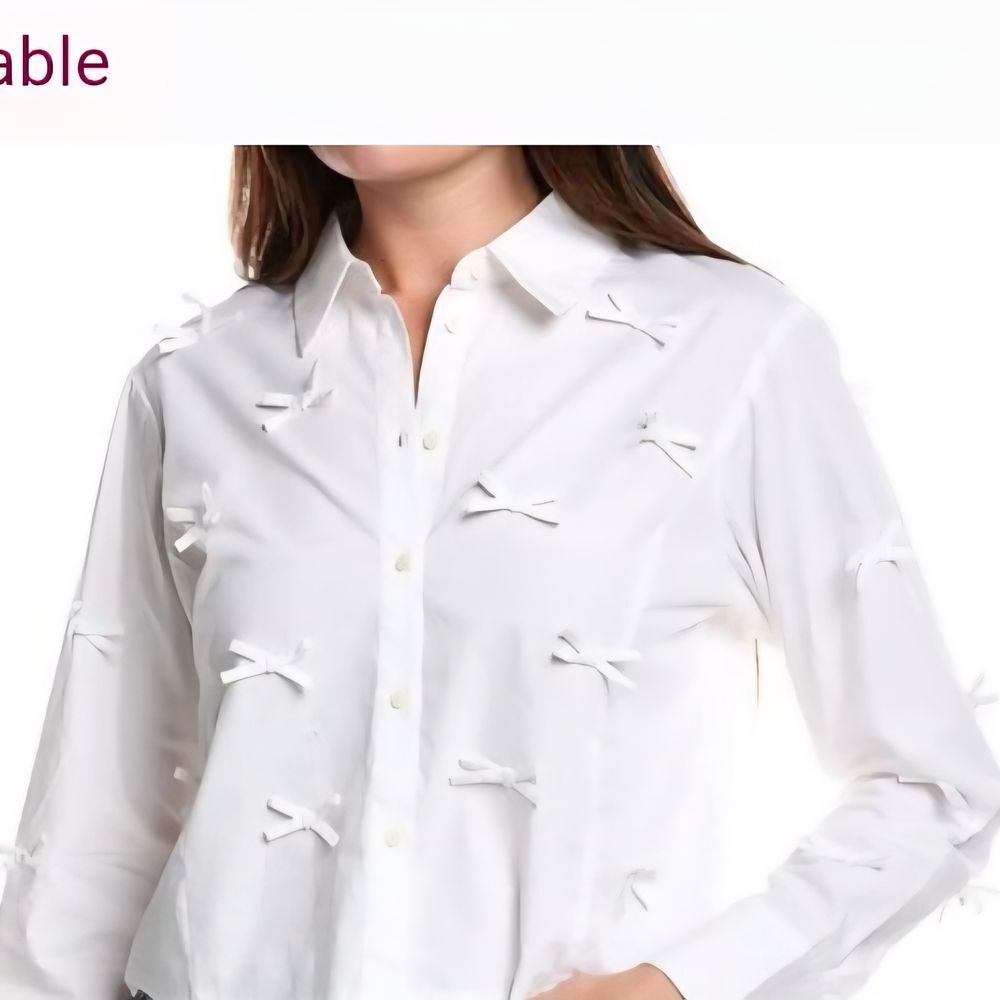 Wild Fable White Bow Detail Button Down Shirt Stayement Y2k